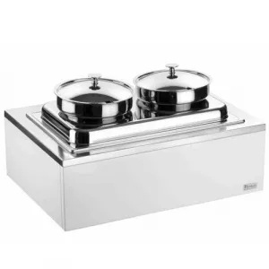 Мармит Pintinox 511B5556 белый (2 кастрюли с крыш.) для 1-х блюд (чафиндиш) настольн. на дерев.подст. – купить в Москве по цене завода