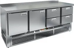 Купить стол охлаждаемый hicold gne 1122/bt (-10-18), 2 двери, 4 ящ, 1970х700х850, ниж.агрегат – цена от завода, доставка до двери | RuOborudovanie.ru